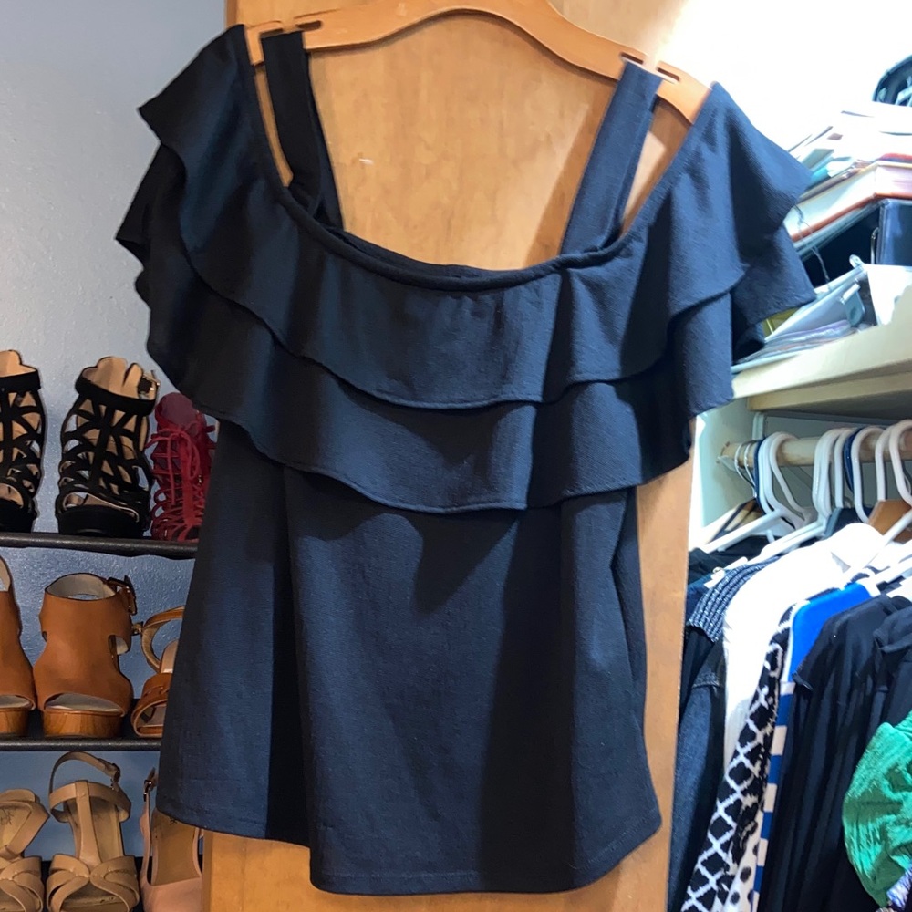 Elegant Black Ruffle Off-Shoulder Blouse